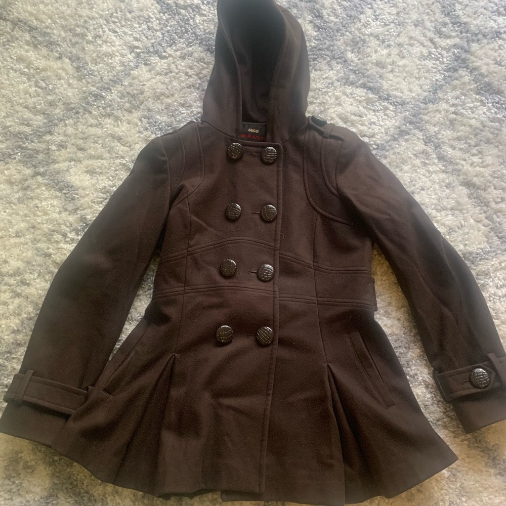 Woman’s, Brown, Miss Sixty, Hooded Pea Coat. Size Medium. Worn once, like new!!